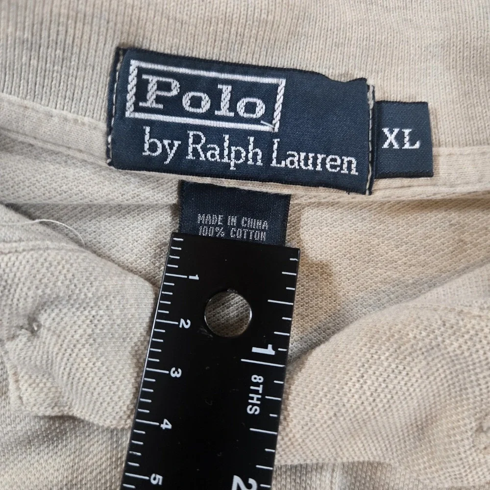 Polo Ralph Lauren Mens XL Beige Polo Shirt Burgundy Pony Logo Cotton Pique